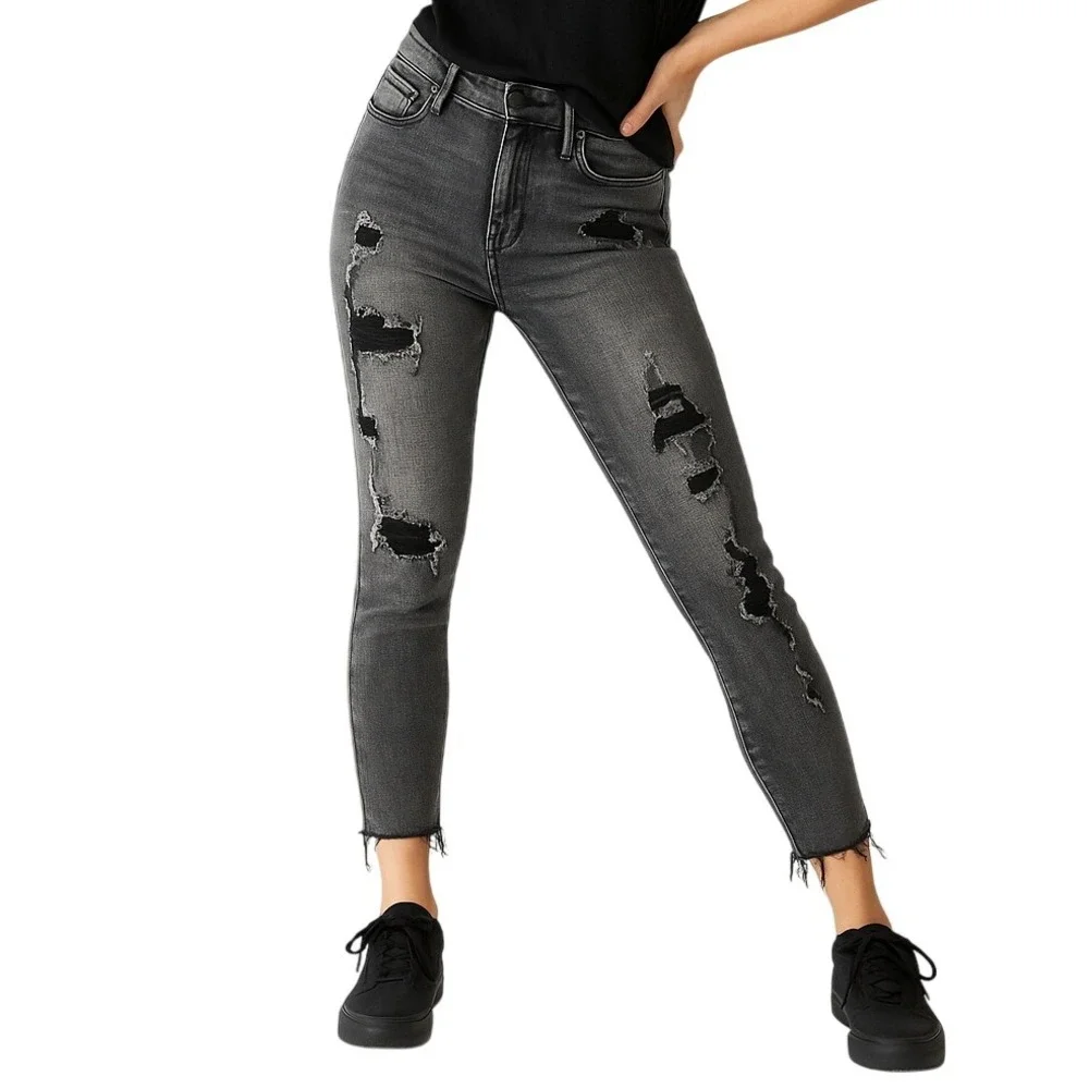 Kancan Signature Jeans 26 Juniper High Rise Skinny Distressed Frayed Hem Stretch